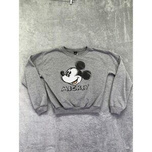 Disney Mickey Mouse‎ Crewneck Sweatshirt Grey Embroidered Graphic Small XS